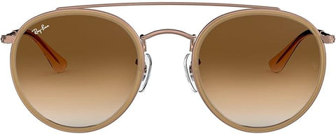 RAY-BAN DOUBLE BRIDGE ROUND SUNGLASSES, COPPER/CLEAR GRADIENT BROWN, RB3647N 51