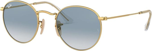 RAY-BAN ROUND FLAT LENS SUNGLASSES, GOLD/CLEAR GRADIENT BLUE, RB3447N 50