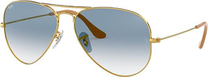 RAY-BAN CLASSIC AVIATOR SUNGLASSES, GOLD/CLEAR GRADIENT BLUE, RB3025 55