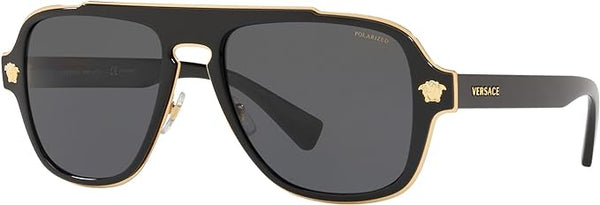 VERSACE MAN SUNGLASSES BLACK FRAME, DARK GREY LENSES, 56