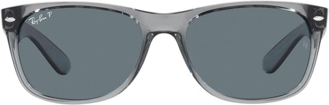 RAY-BAN MEN'S WAYFARER SQUARE SUNGLASSES, TRANSPARENT GREY/DARK BLUE POLARIZED, RB2132 58