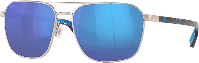 COSTA DEL MAR MENS WADER RECTANGULAR SUNGLASSES, BRUSHED SILVER/BLUE MIRRORED POLARIZED-580G, 58