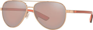 COSTA DEL MAR PELI SUNGLASSES, SHINY ROSE GOLD/COPPER SILVER MIRRORED POLARIZED, 57