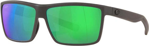 COSTA DEL MAR MENS RINCONCITO RECTANGULAR SUNGLASSES, MATTE GREY/GREEN MIRRORED POLARIZED-580P, 60