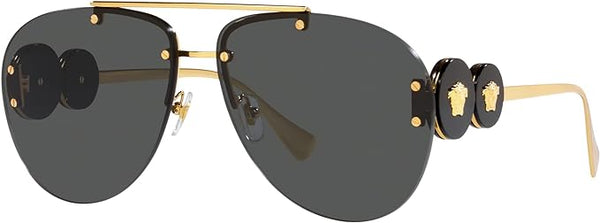 VERSACE WOMAN SUNGLASSES GOLD FRAME, DARK GREY LENSES, 63