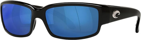 COSTA DEL MAR UNISEX SUNGLASSES SHINY BLACK FRAME, BLUE MIRROR LENSES, 59