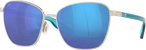 COSTA DEL MAR WOMENS PALOMA BUTTERFLY SUNGLASSES, BRUSHED SILVER/BLUE MIRRORED POLARIZED-580G, 58