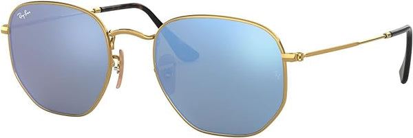 RAY-BAN HEXAGONAL FLAT LENS SUNGLASSES, GOLD/LIGHT BLUE FLASH, RB3548N 54