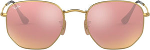 RAY-BAN HEXAGONAL FLAT LENS SUNGLASSES, GOLD/COPPER FLASH, RB3548N 54