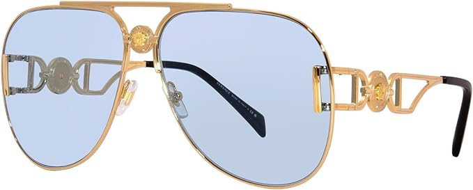 VERSACE 2255 1002/1 SUNGLASSES GOLD/BLACK/LIGHT BLUE PILOT 63