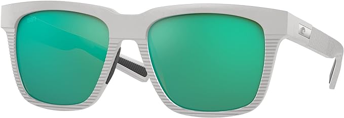 COSTA DEL MAR MENS PESCADOR RECTANGULAR SUNGLASSES, NET LIGHT GREY/COPPER GREEN MIRRORED POLARIZED-580G, 55