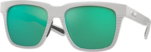 COSTA DEL MAR MENS PESCADOR RECTANGULAR SUNGLASSES, NET LIGHT GREY/COPPER GREEN MIRRORED POLARIZED-580G, 55