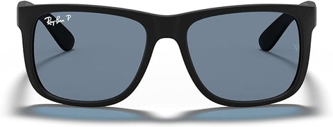 RAY-BAN JUSTIN RECTANGULAR SUNGLASSES, RUBBER BLACK/POLARIZED DARK BLUE, RB4165 55