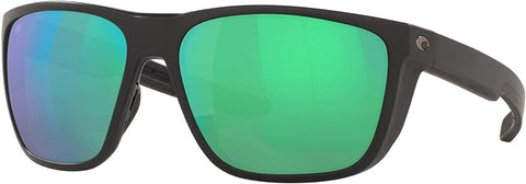 COSTA DEL MAR MENS FERG SQUARE SUNGLASSES, MATTE BLACK/GREEN MIRRORED POLARIZED-580G, 59