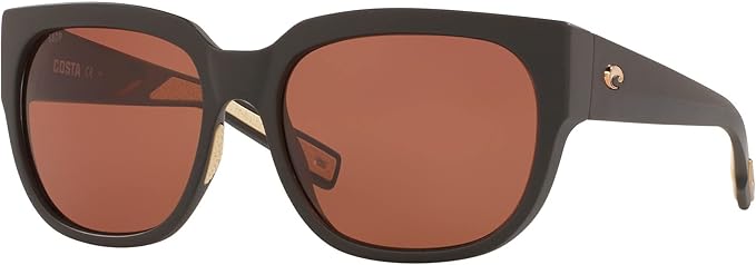 COSTA DEL MAR WOMENS WATER WOMAN II SQUARE SUNGLASSES, MATTE BLACK/COPPER POLARIZED-580P, 58