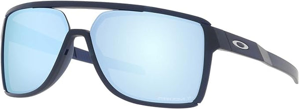 OAKLEY MEN'S CASTEL RECTANGULAR SUNGLASSES, MATTE TRANSPARENT BLUE/PRIZM DEEP WATER POLARIZED, OO9147 63