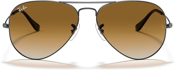 RAY-BAN CLASSIC AVIATOR SUNGLASSES, GUNMETAL/CLEAR GRADIENT BROWN, RB3025 55