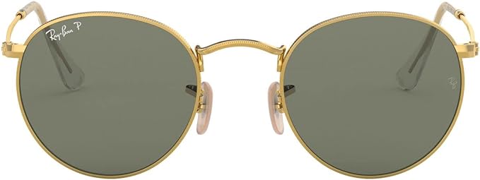 RAY-BAN ROUND METAL SUNGLASSES, GOLD/GREEN POLARIZED, RB3447 50