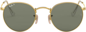 RAY-BAN ROUND METAL SUNGLASSES, GOLD/GREEN POLARIZED, RB3447 50