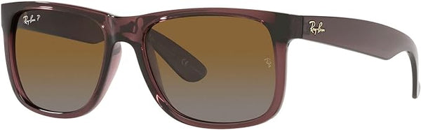 RAY-BAN JUSTIN RECTANGULAR SUNGLASSES, TRANSPARENT DARK BROWN/GRADIENT BROWN POLARIZED, RB4165 51