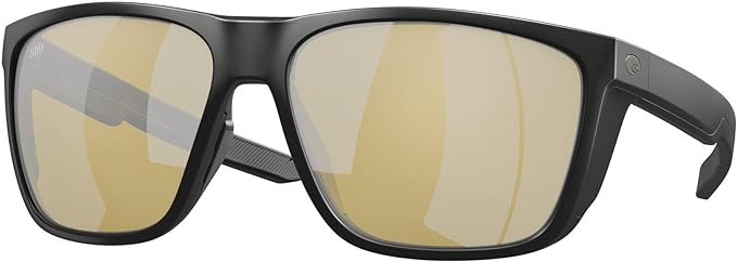 COSTA DEL MAR MENS FERG XL RECTANGULAR SUNGLASSES, MATTE BLACK/SUNRISE SILVER MIRRORED POLARIZED-580G, 62