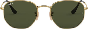 RAY-BAN HEXAGONAL FLAT LENS SUNGLASSES, GOLD/G-15 GREEN POLARIZED, RB3548N 51