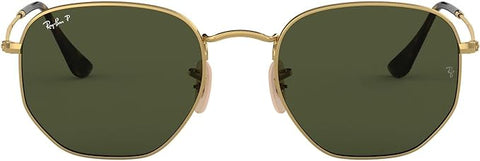 RAY-BAN HEXAGONAL FLAT LENS SUNGLASSES, GOLD/G-15 GREEN POLARIZED, RB3548N 51