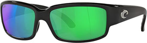 COSTA UNISEX SUNGLASSES SHINY BLACK FRAME, GREEN MIRROR LENSES, 59