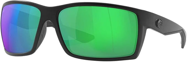 COSTA DEL MAR MENS REEFTON RECTANGULAR SUNGLASSES, BLACKOUT/GREEN MIRRORED POLARIZED-580P, 64