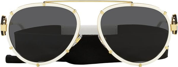 VERSACE VE 2232 147187 WHITE METAL AVIATOR SUNGLASSES GREY LENS