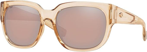 COSTA DEL MAR WOMENS WATER WOMAN II SQUARE SUNGLASSES, TRANSPARENT BEIGE/COPPER SILVER MIRRORED POLARIZED-580P, 58