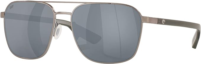 COSTA DEL MAR MENS WADER RECTANGULAR SUNGLASSES, BRUSHED GUNMETAL/GREY SILVER MIRRORED POLARIZED-580P, 58