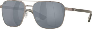 COSTA DEL MAR MENS WADER RECTANGULAR SUNGLASSES, BRUSHED GUNMETAL/GREY SILVER MIRRORED POLARIZED-580P, 58