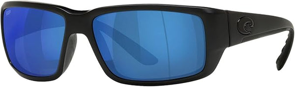 COSTA DEL MAR MENS FANTAIL RECTANGULAR SUNGLASSES, BLACKOUT/GREY BLUE MIRRORED POLARIZED-580P, 59