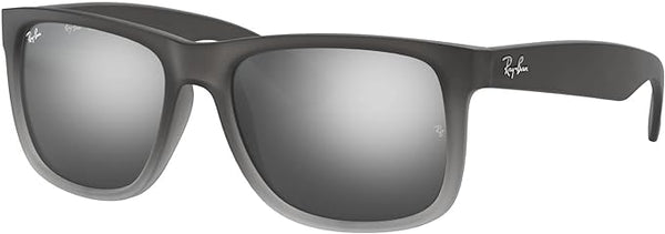 RAY-BAN JUSTIN RECTANGULAR SUNGLASSES, RUBBER GREY ON CLEAR GREY/GREY MIRRORED SILVER GRADIENT, RB4165 55