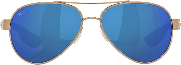 COSTA DEL MAR WOMENS LORETO AVIATOR SUNGLASSES, GOLDEN PEARL/POLARIZED BLUE MIRRORED 580P, 56