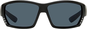 COSTA DEL MAR MENS TUNA ALLEY RECTANGULAR SUNGLASSES, MATTE BLACK/GREY POLARIZED-580P, 62