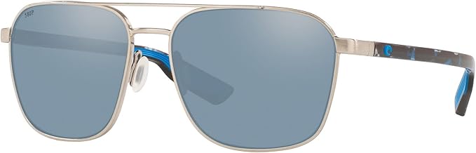 COSTA DEL MAR MENS WADER RECTANGULAR SUNGLASSES, BRUSHED SILVER/GREY SILVER MIRRORED POLARIZED-580P, 58