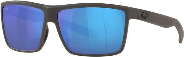 COSTA DEL MAR MENS RINCONCITO RECTANGULAR SUNGLASSES, MATTE GREY/BLUE MIRRORED POLARIZED-580G, 60