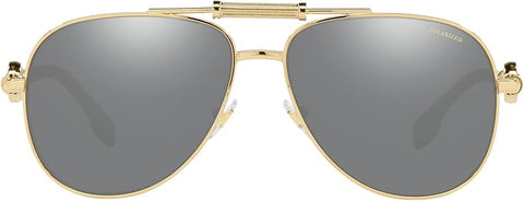 VERSACE UNISEX SUNGLASSES GOLD FRAME, POLARIZED GREY MIRROR SILVER LENSES, 59