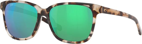 COSTA DEL MAR WOMAN SUNGLASSES SHINY TIGER COWRIE FRAME, GREEN MIRROR LENSES, 57