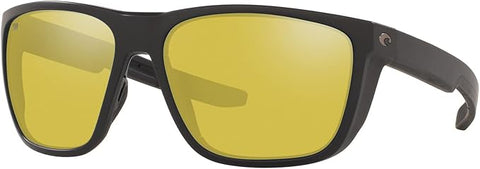 COSTA DEL MAR MENS FERG SQUARE SUNGLASSES, MATTE BLACK/SUNRISE SILVER MIRRORED POLARIZED-580G, 59