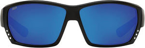 COSTA DEL MAR MAN SUNGLASSES MATTE BLACK FRAME, BLUE MIRROR LENSES, 62