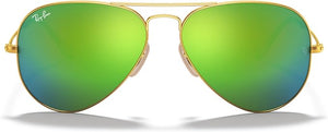 RAY-BAN CLASSIC AVIATOR SUNGLASSES, MATTE GOLD/GREY MIRRORED GREEN, RB3025 62