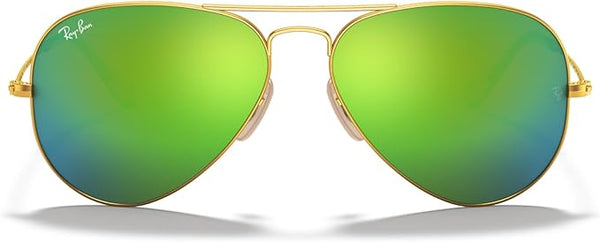 RAY-BAN CLASSIC AVIATOR SUNGLASSES, MATTE GOLD/GREY MIRRORED GREEN, RB3025 55