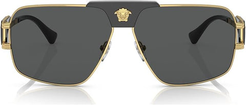 VERSACE MAN SUNGLASSES GOLD FRAME, DARK GREY LENSES, 63