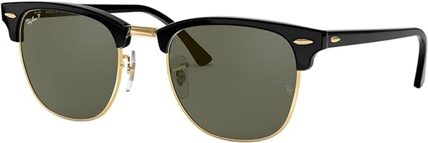 RAY-BAN CLUBMASTER SQUARE SUNGLASSES, BLACK/POLARIZED G-15 GREEN, RB3016 55