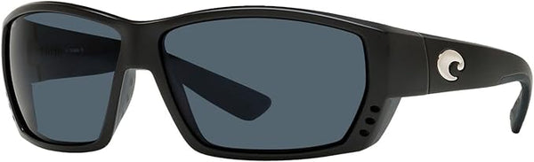 COSTA DEL MAR MENS TUNA ALLEY RECTANGULAR SUNGLASSES, MATTE BLACK/GREY POLARIZED-580P, 62