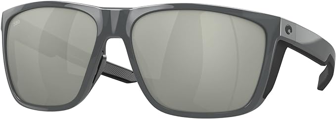 COSTA DEL MAR MENS FERG XL RECTANGULAR SUNGLASSES, SHINY GREY/GREY SILVER MIRRORED POLARIZED-580G, 62