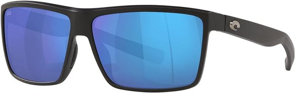 COSTA DEL MAR MENS RINCONCITO RECTANGULAR SUNGLASSES, MATTE BLACK/BLUE MIRRORED POLARIZED-580G, 60